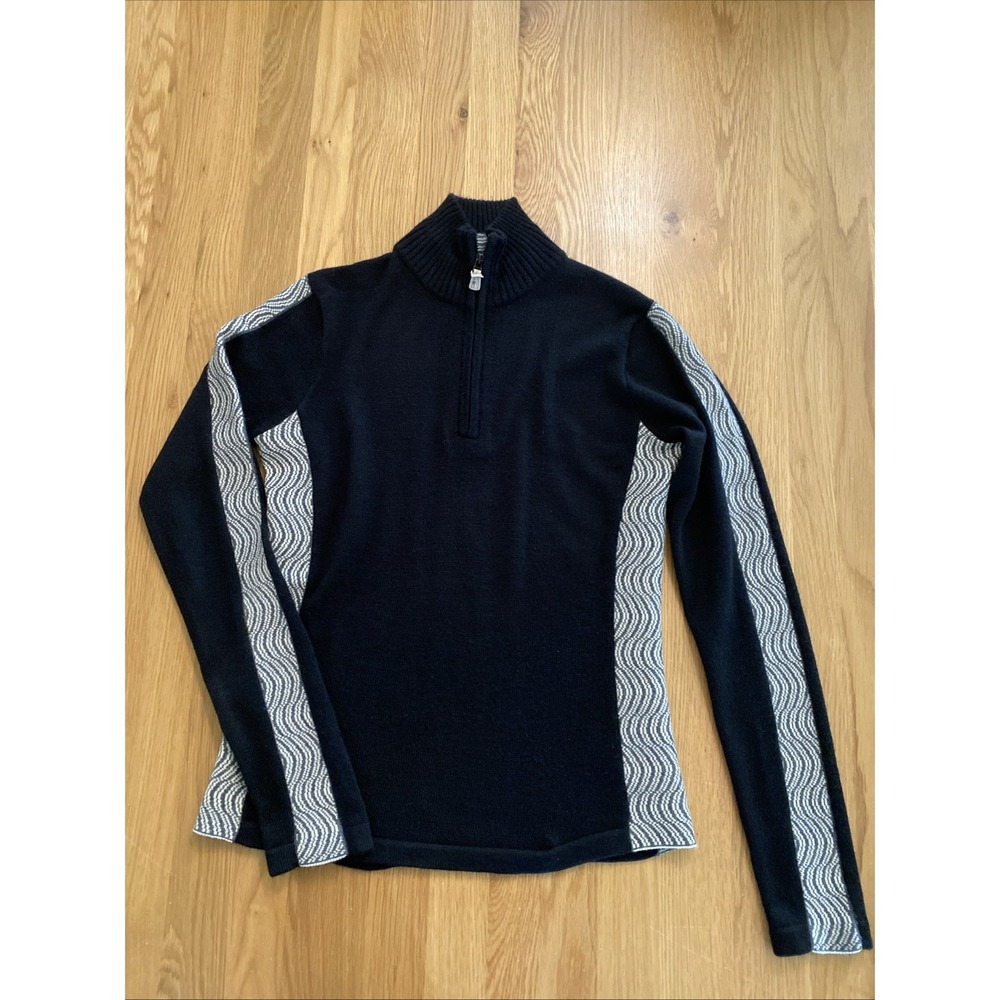 Smartwool Women's Size S 100% Merino Wool 1/4 Zip Mock Neck Pullover Black White